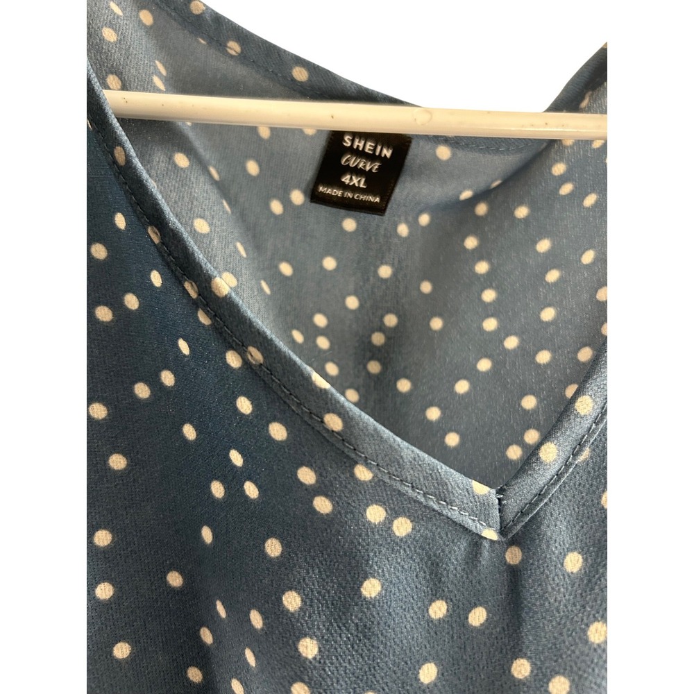 Shein Curve Blue Polka Dot Flutter Sleeve Smocked Waist Ruffle Midi Dress 4XL - Picture 2 of 5